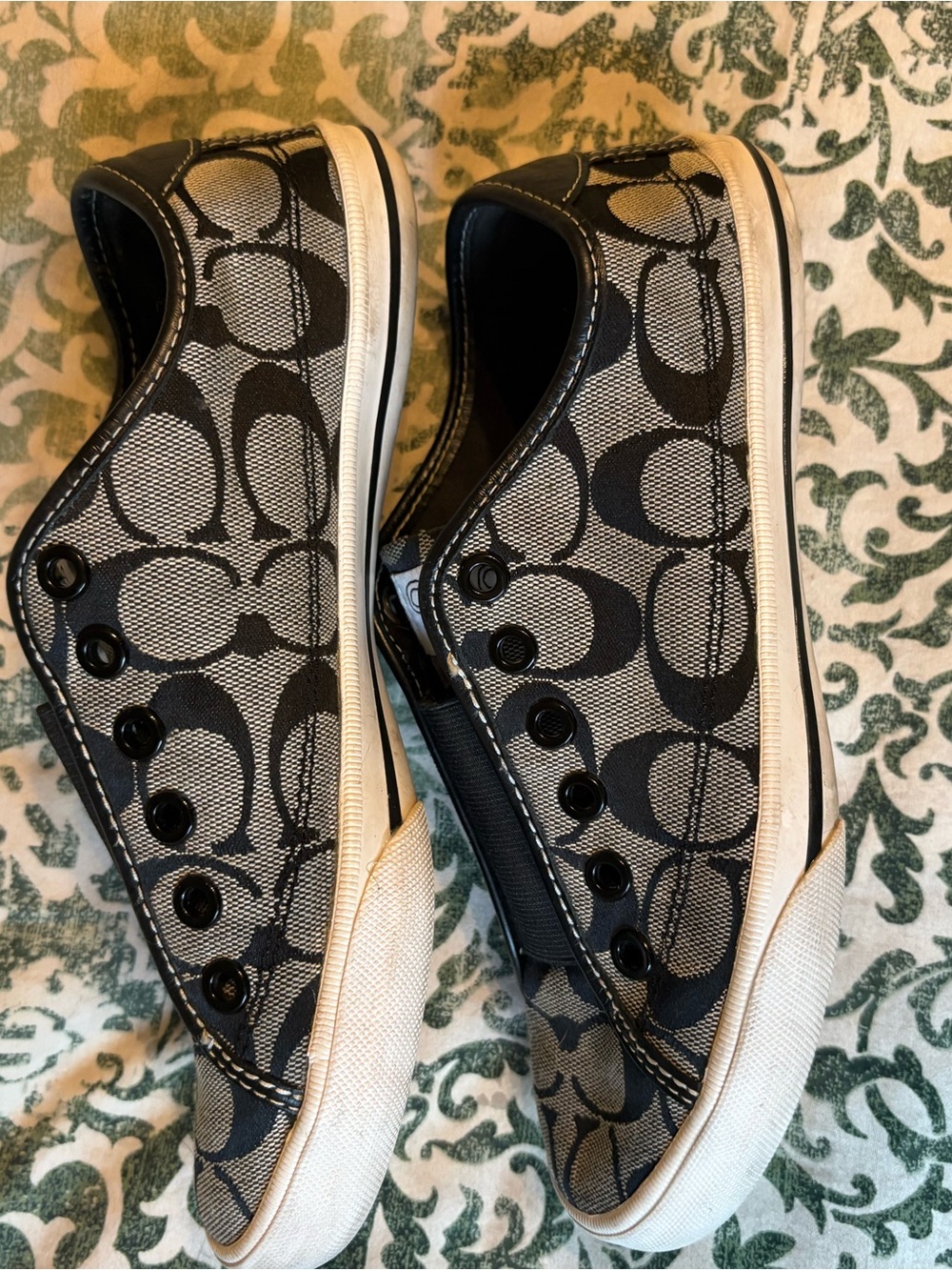 Coach Monogram Slip-On Sneakers in Black and Gray - Picture 2 of 5